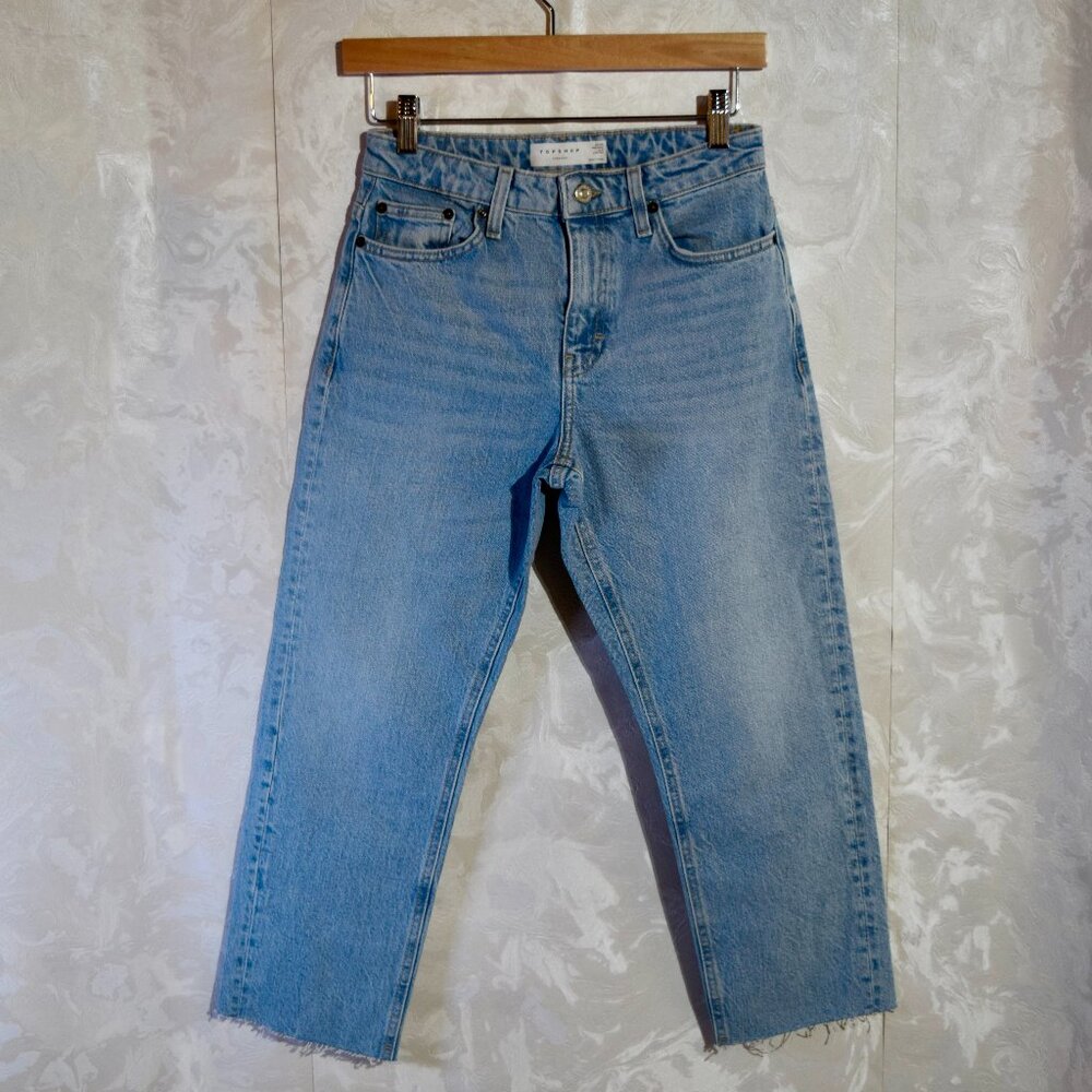 Topshop Raw Hem Straight Leg Jeans Light Wash Size 26